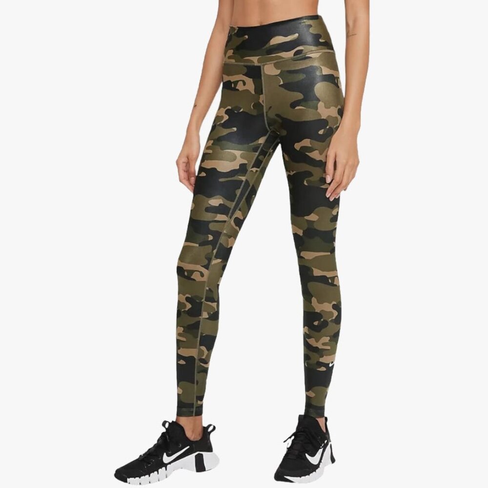 Nike One Dri-FIT One Women's Mid-Rise Camo Leggings Small Olive Green Small